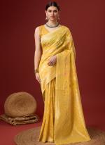 Cotton Yellow Festival Wear Floral Print Saree